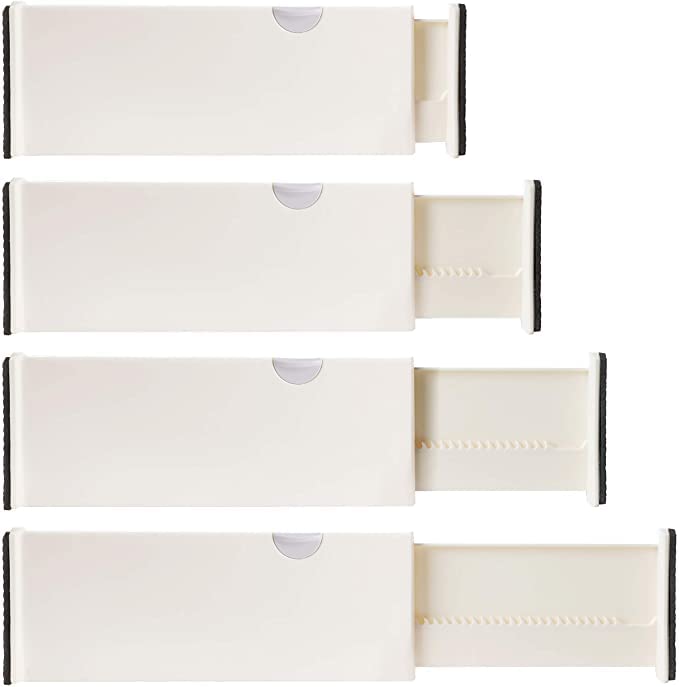 Berry Ave 4 Adjustable Drawer Dividers, Organize Silverware and Utensils in Home Kitchen, Divider for Clothes in Bedroom Dresser, Designed to Not Snag Underwear and Bra Fabrics, Bathroom Storage Organizers - Image 1